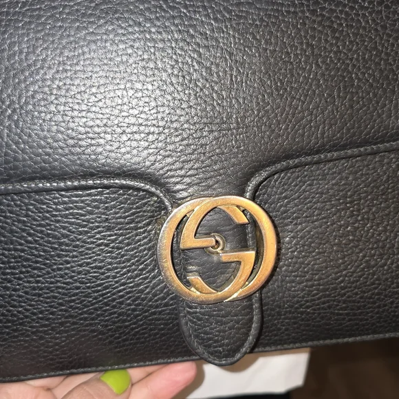 Gucci Black Leather Shoulder Bag with Gold Chain